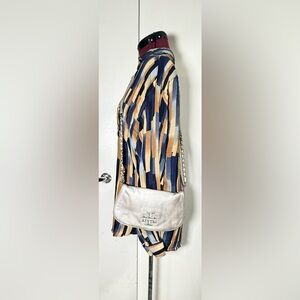 TORY BURCH Britten Crossbody Leather Metallic Silver Handbag Purse